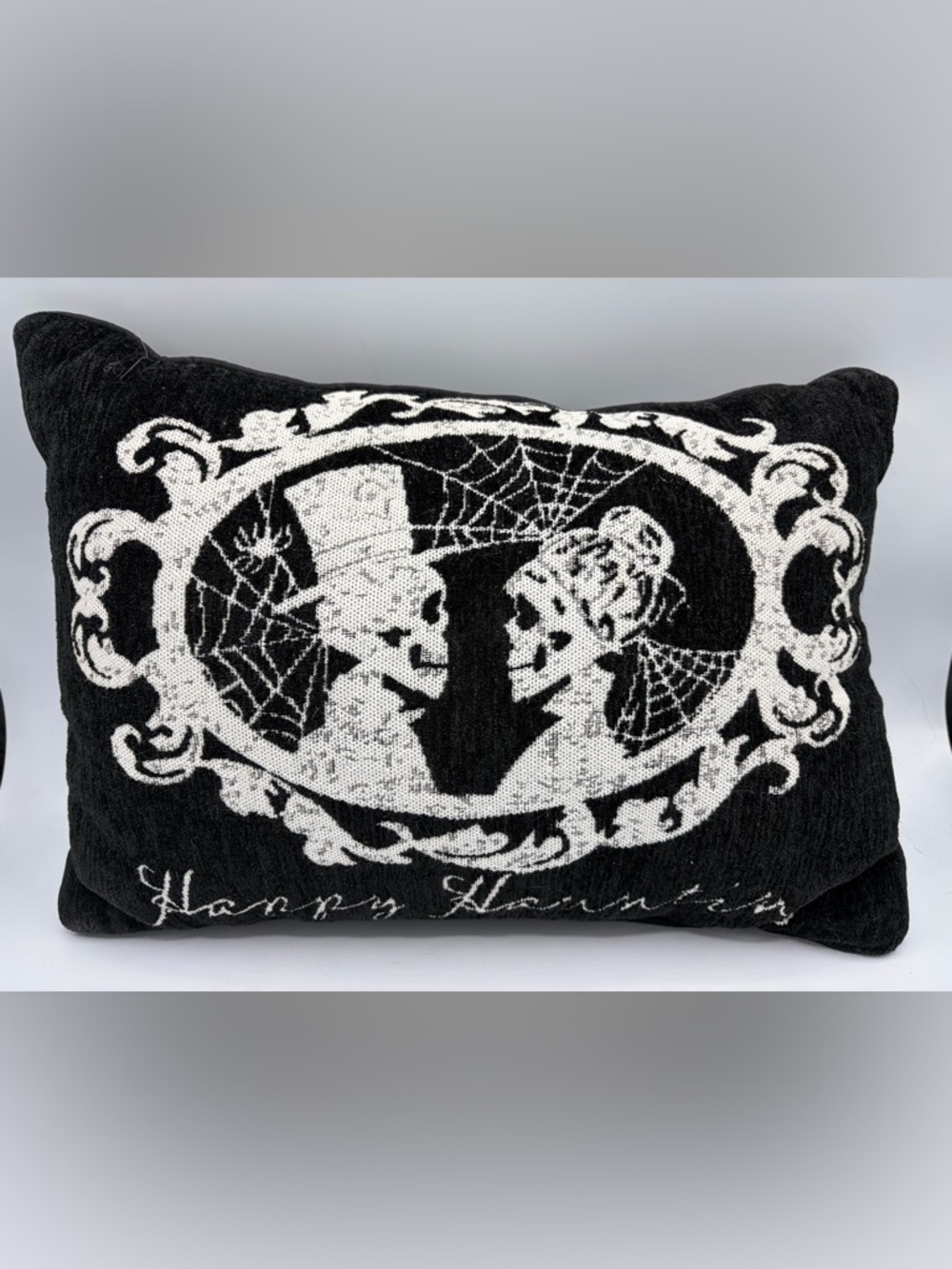 Black & White Gothic Skull Couple Throw Pillow